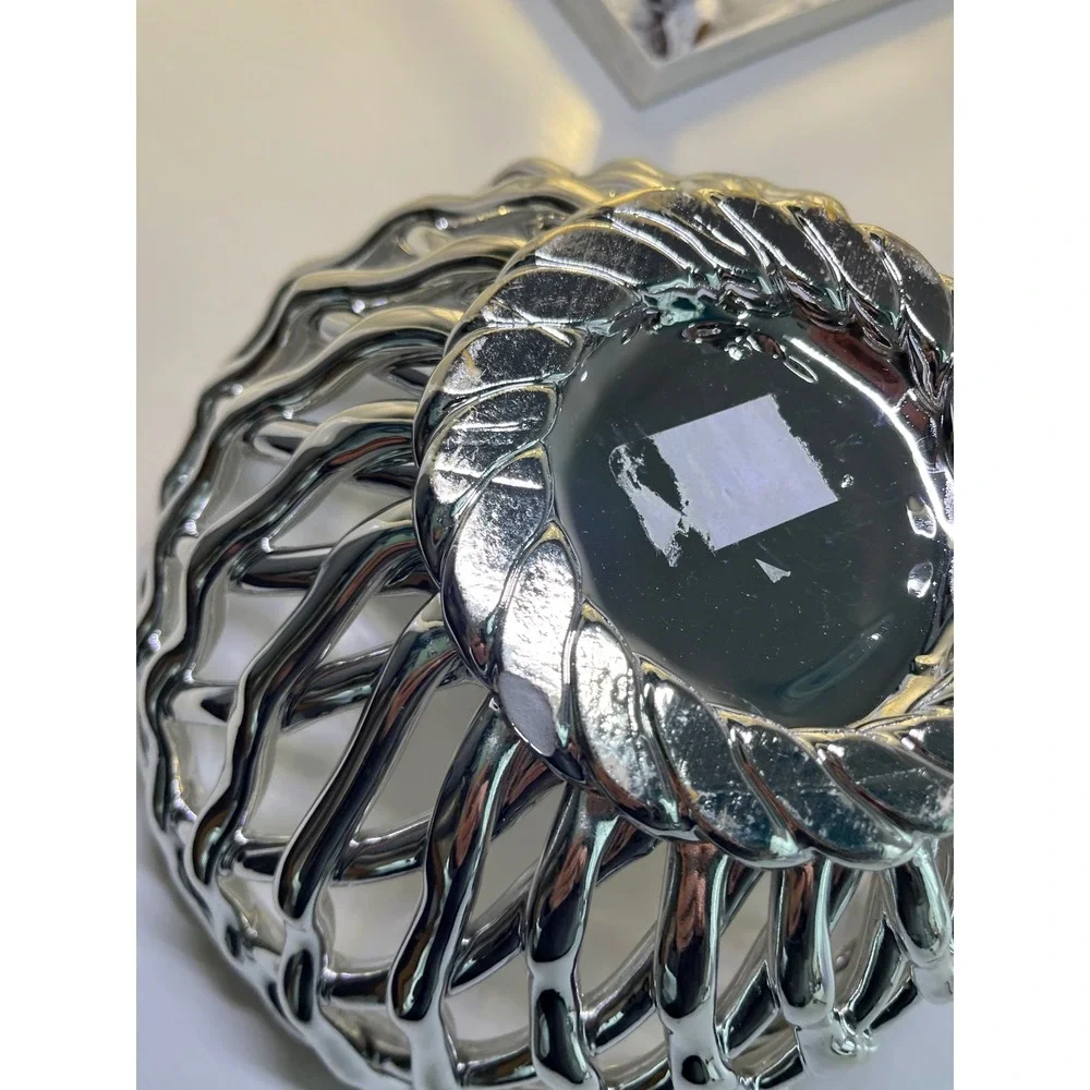 Silver tone Lattice Basket‎ Decorative Centerpiece Bowl 8.5 Inch Diameter